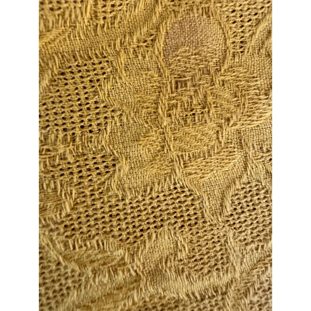 Vintage Mustard Yellow Floral Lace Tablecloth Retro Damask Mesh 66x48 Small Flaw